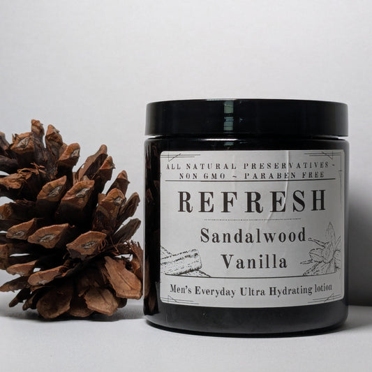Men's Natural Scented Lotion: Sandalwood Vanilla(8oz)